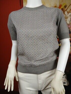 Ann Taylor Gray Geometric Crewneck Sweater